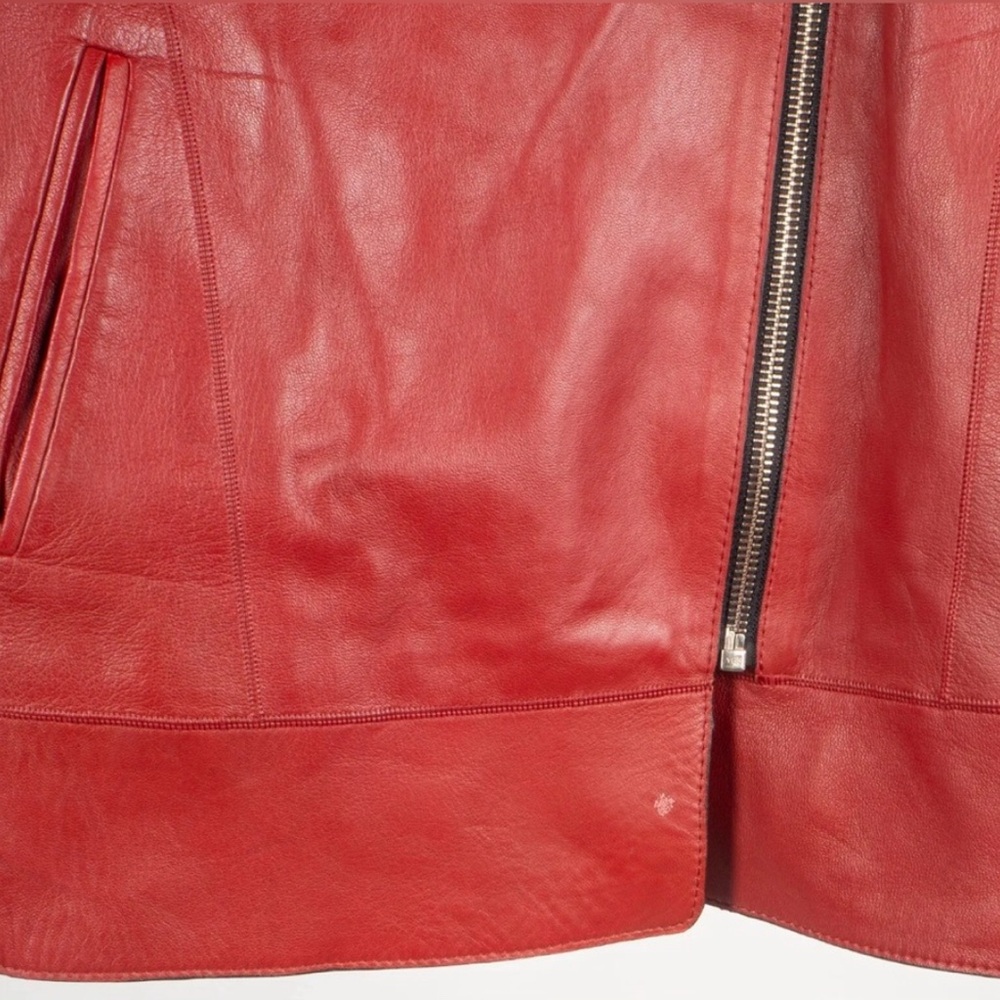 MASSIMO DUTTI 4744 Jacket Women's MEDIUM Leather Asymmetrical Zip Polo Collar - Picture 6 of 12